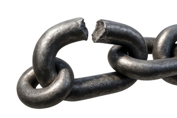 Fototapeta premium Heavy iron chain with a broken link, representing concepts of release, strength, resilience, and breaking free from constraints