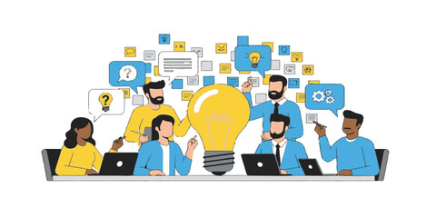 Business people team connected on a social network using technology icons for web communication