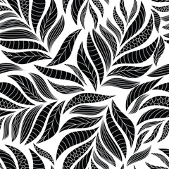 Abstract outlined leaves seamless pattern, leaf pattern, floral pattern