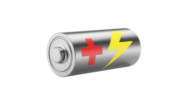 Modern silver battery icon with a plus sign and lightning bolt symbol