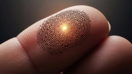 Close-up of a finger with a digital fingerprint overlay, glowing.