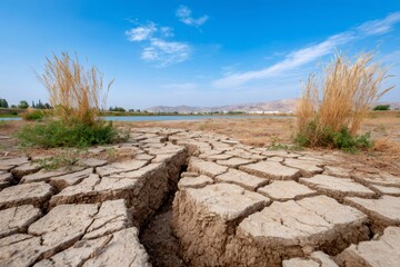 Cracked earth showing drought and global warming effects