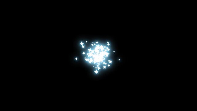 Glowing glitter burst sparkle effect overlay, twinkle stars animation with white doodle sparkles, shimmering glitter dust trails, blinking starlight particles on black screen background 4K loop