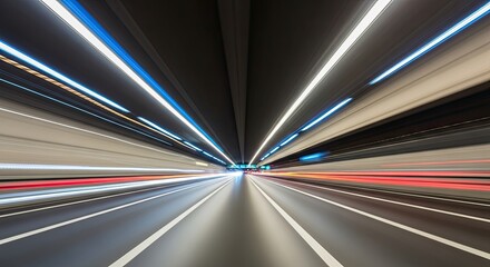 A long exposure shot of a highway at night with blurred lights and reflections.