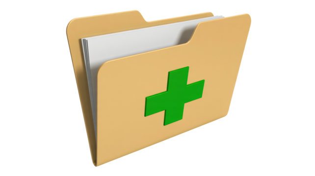 Patient records folder shows health data management and medical files