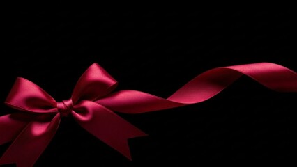 Elegant Burgundy Ribbon Tied in a Bow on a Plain Black Background
