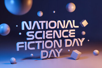 National science fiction day 3d typography futuristic concept  
