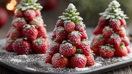 Creative Christmas Strawberry Trees Stacked Sweet Dessert Powdered Sugar Festive Holiday Treat