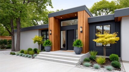 Obraz premium Architecturally designed modern luxury home exterior with landscaping