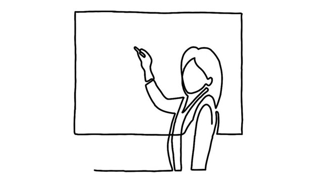 continuous line animation of person presentation standing to teaching, coaching, and presenting