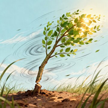 Symbol A sapling bending in the wind but not breaking