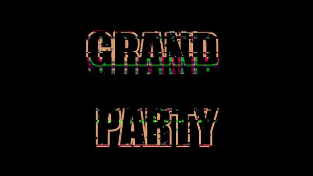 Bold grand party text invitation on a black background for celebration and special occasions