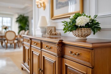 Classic wooden sideboard decorating luxury home interior