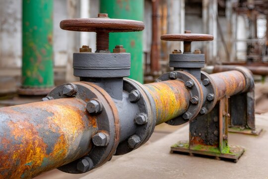 Old industrial pipes and valves with rust texture