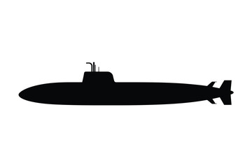 Black submarine icon for military and naval concepts, flat vector illustration