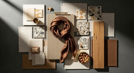 Interior design mood board with natural textures and patterns