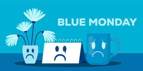blue monday horizontal banner illustration in flat design