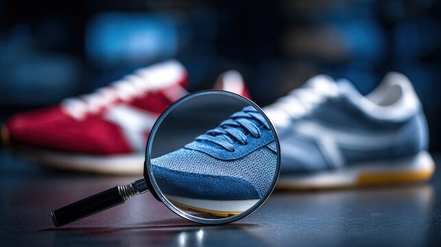 aglet. Magnifying glass focusing on shoe aglet tip with blurred background. lifestyle magazines, social media lookbooks, designed for lifestyle magazines and social media content.
