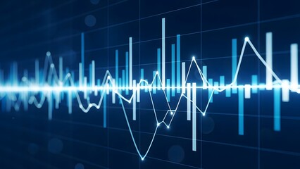 Naklejka premium Abstract blue sound wave visualization for technology science and data analysis concepts with dynamic lines and patterns