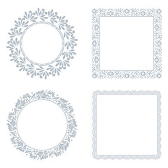 Set of decorative frames Elegant vector element for design in Eastern style, place for text. Floral gray and white borders. Lace illustration for invitations and greeting cards