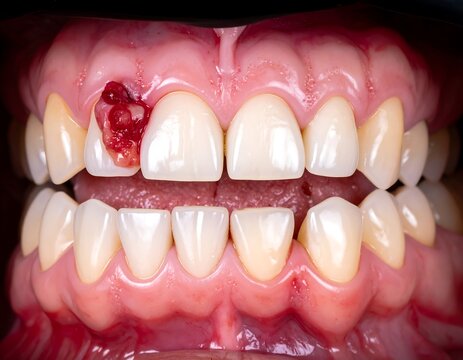 Close-up view of a person's upper and lower teeth