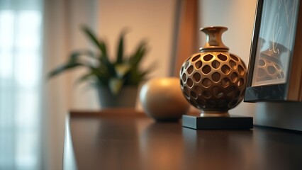 followership. Close-up of decorative object on shelf in elegant interior setting. lifestyle magazines, social media lookbooks, designed for lifestyle magazines and social media content.