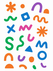 Colorful vector icons for education and spelling with alphabet letters, symbols, and numbers like colorful fridge magnets for children to learn words and play