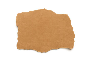 Torn brown kraft paper fragment with rough edges, offering a blank design space, transparent background