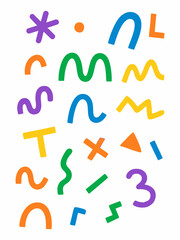 Vector set of colorful 3D arrows and cartoon alphabet letters for kids' school education design