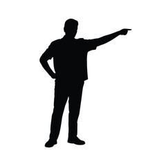 Man pointing silhouette for direction and information display, simple vector icon
