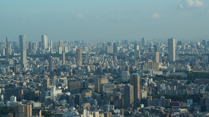 Obraz premium The panoramic Tokyo city view from the top of the skyscraper during the sunset time