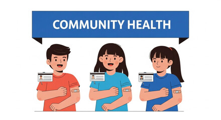 Happy children showing vaccination cards after getting vaccine shots in community health program, promoting wellness and preventative care for youth