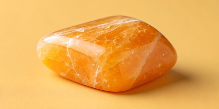 Radiant orange calcite tumbled stone reflecting light on a sunny background perfect for holistic healing and crystal collections