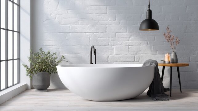 Relaxing bathing experience modern bathroom interior design minimalist setting aesthetic viewpoint serenity concept