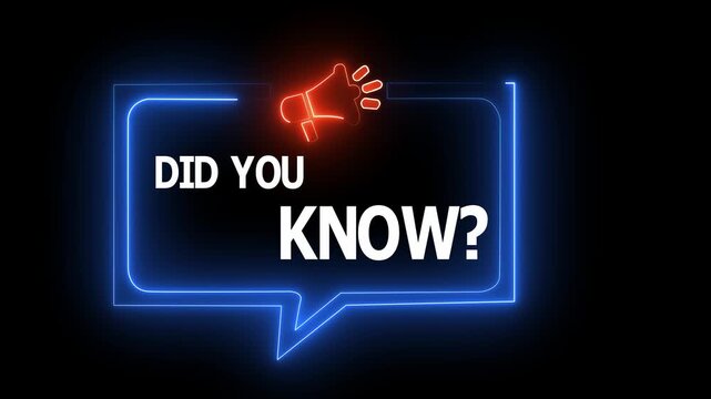 Vibrant Blue and Yellow Neon Speech Bubble with Megaphone Icon Highlighting Key Facts and Announcements in a Modern Digital &ldquo;Did You Know&rdquo; Information Concept.