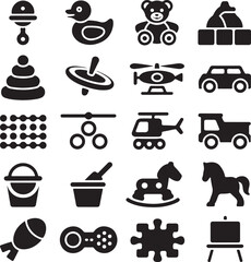Classic Children's Toy Icons Collection for Playtime and Childhood Concepts