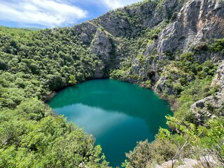 Karst Mamica Lake (Mamovic lake) as part of the Lokvicici Lakes in the Imotska Krajina region...