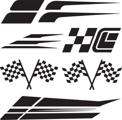 Dynamic Automotive Racing Stripes and Checkered Flags Vector Graphic Collection for Speed Enthusiasts