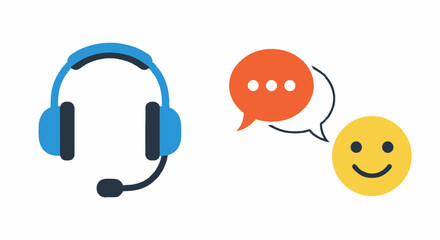 Blue Headset with Microphone and Speech Bubble for Customer Support.