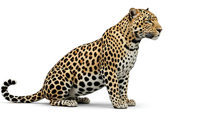 Obraz premium Majestic Leopard Sitting Gracefully, Showcasing Its Beautiful Spotted Coat and Powerful Presence Against a Clean White Background