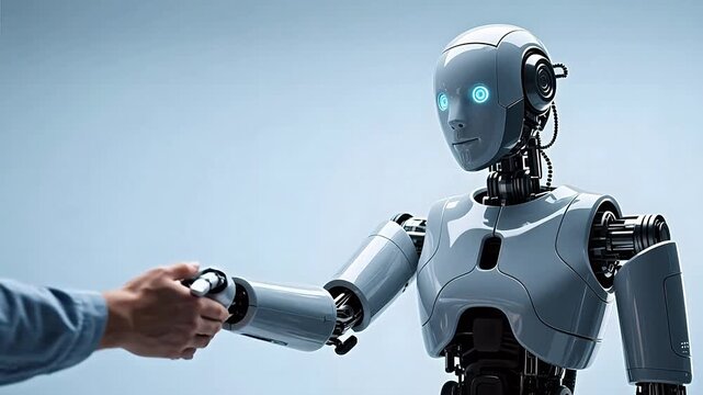 Human hand reaching towards a humanoid robot