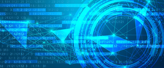 Vector illustration. Futuristic digital background with glowing binary code. Abstract tech design featuring data streams, encryption, and cyberspace elements. Design for web, security, and programming