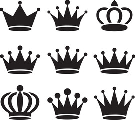 Elegant Crown Silhouettes Set Representing Royal Power, Leadership, and Victorious Achievements