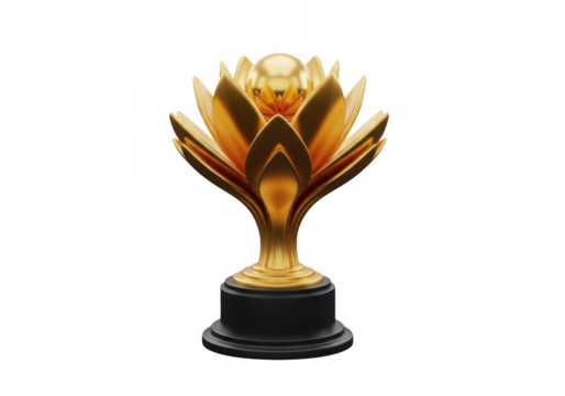 Golden lotus trophy isolated on transparent background for award ceremonies achievement recognition and success