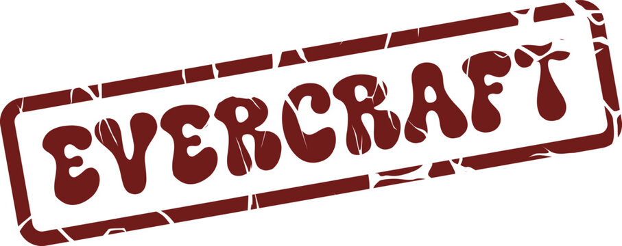 Distressed rectangular rubber stamp featuring the bold word EVERCRAFT in a stylized typeface