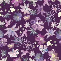 seamless floral pattern purple background stock Design Abstract art watercolor flower creative allover design new concept textile design digital creators art design repeat pattern fabric print 