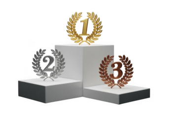 First second and third place awards isolated on transparent background for competition and achievement