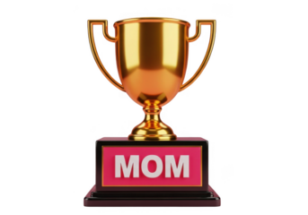 Golden trophy for mom isolated on transparent background for mothers day celebrations and gift ideas