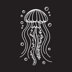 One continuous line illustration of an jellyfish, isolated on white background.