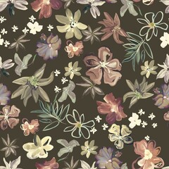 seamless floral pattern dark brown background stock design abstract watercolor flower creative allover design new concept textile design repeat pattern fabric print design 